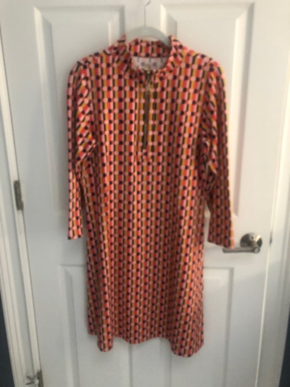Spartina 449 Geometric Long Sleeve Shift Dress in Pink, Orange, Yellow